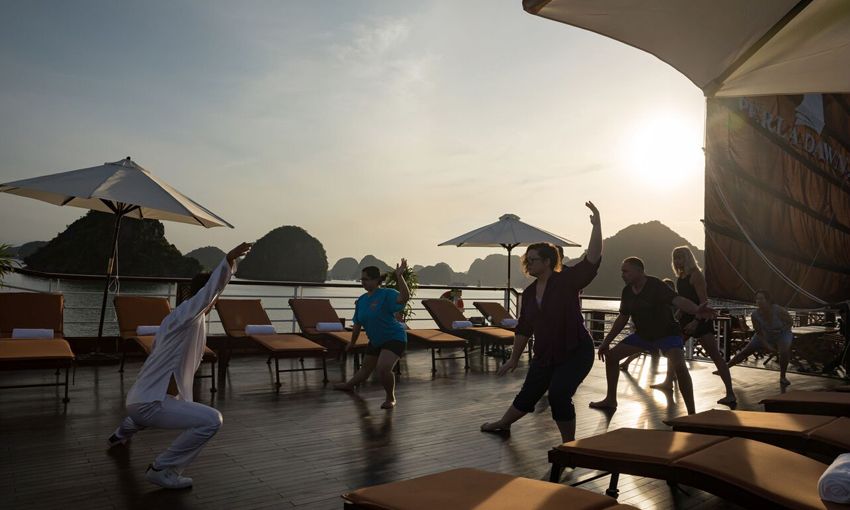 Tai Chi class in the early morning and watch sunrise